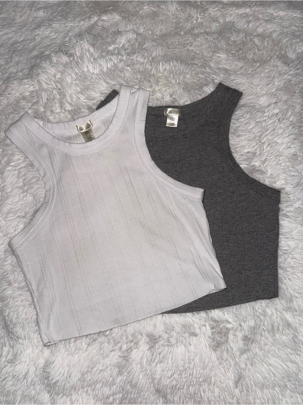 Bozzolo Ribbed Crop Tank Top Duo - White & Gray